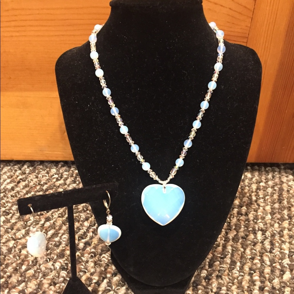 Iridescent Acrylic Heart Necklace and Earrings